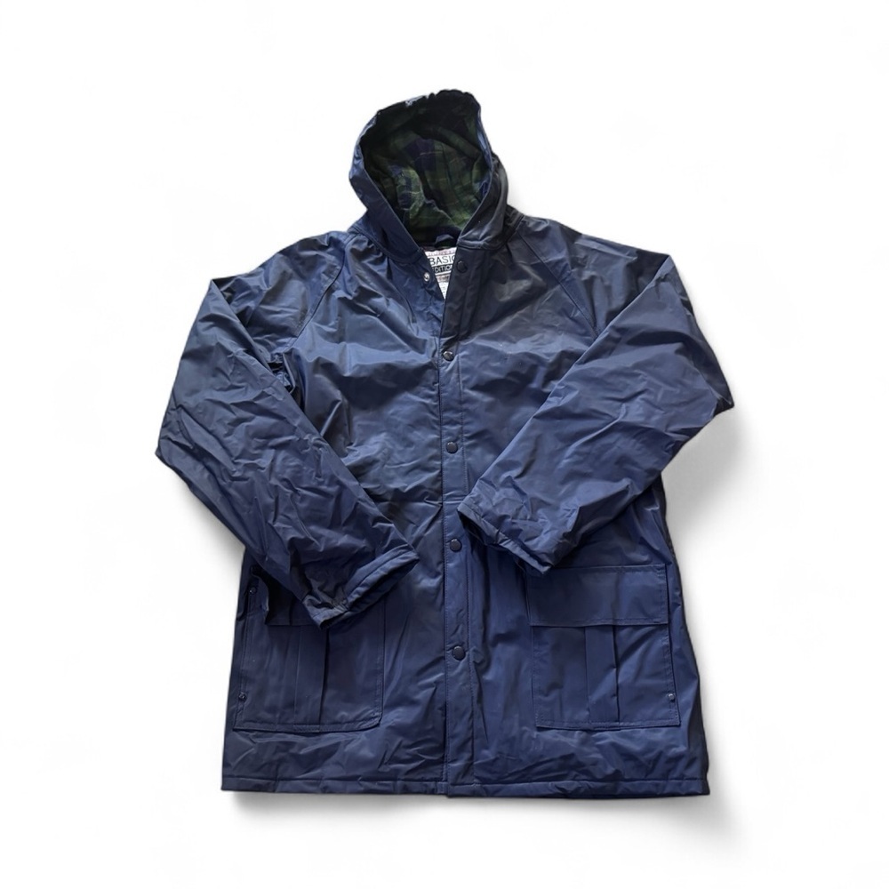 VINTAGE Basic Editions Rain Coat Women's L Navy Blue Jacket Water Repellent